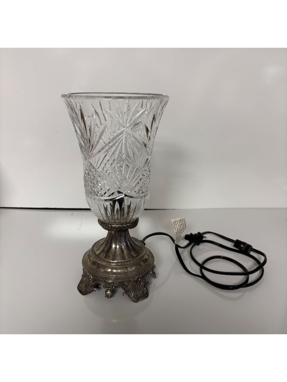 Shannon Crystal Table Lamp SilverTone Base 42781 Electric Made in Poland Vintage